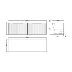 [BFFF294LBG2] Tixall Fluted 2 Drawer Wall Hung Vanity Unit with Bellato Grey Laminate Worktop - Choice of Colour - Technical Drawing