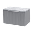 [BFFF294LBG] Tixall Fluted 1 Drawer Wall Hung Vanity Unit with Laminate Worktop, Satin Grey, 600mm - Cutout