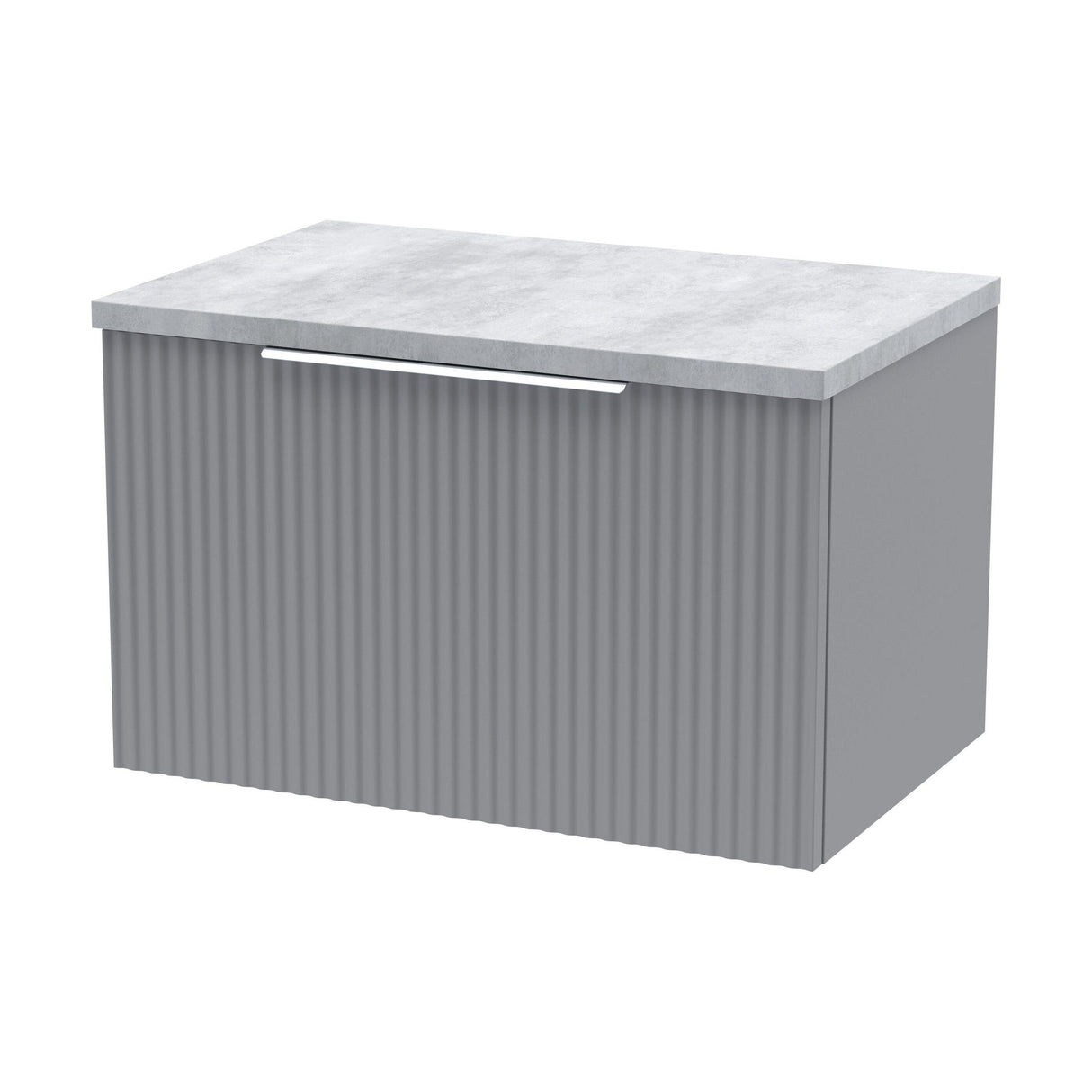 [BFFF294LBG] Tixall Fluted 1 Drawer Wall Hung Vanity Unit with Carrera Marble Laminate Worktop, Choice of Size and Colour - Cutout