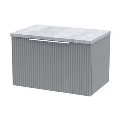 [BFFF294LBG] Tixall Fluted 1 Drawer Wall Hung Vanity Unit with Carrera Marble Laminate Worktop, Choice of Size and Colour - Cutout