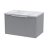 [BFFF294LBG] Tixall Fluted 1 Drawer Wall Hung Vanity Unit with Carrera Marble Laminate Worktop, Choice of Size and Colour - Cutout