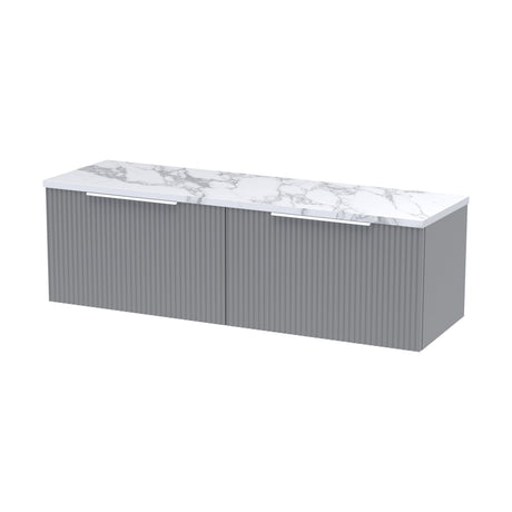 [BFFF294LCM2] Tixall Fluted 2 Drawer Wall Hung Vanity Unit with Laminate Worktop, Satin Grey, 1200mm - Cutout