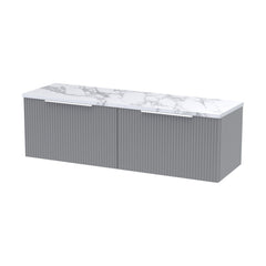 [BFFF294LCM2] Tixall Fluted 2 Drawer Wall Hung Vanity Unit with Carrera Marble Laminate Worktop - Choice of Colour - Cutout