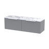 [BFFF294LCM2] Tixall Fluted 2 Drawer Wall Hung Vanity Unit with Carrera Marble Laminate Worktop - Choice of Colour - Cutout