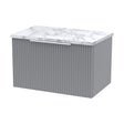 [BFFF294LCM] Tixall Fluted 1 Drawer Wall Hung Vanity Unit with Laminate Worktop, Satin Grey, 600mm - Cutout