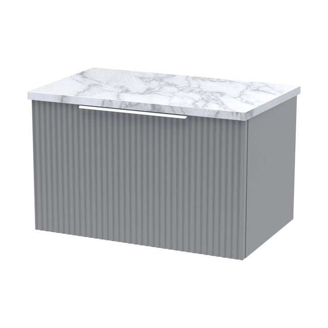 [BFFF294LCM] Tixall Fluted 1 Drawer Wall Hung Vanity Unit with Laminate Worktop, Satin Grey, 600mm - Cutout