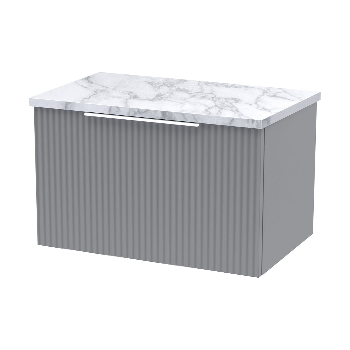 [BFFF294LCM] Tixall Fluted 1 Drawer Wall Hung Vanity Unit with Carrera Marble Laminate Worktop - Choice of Size and Colour - Cutout