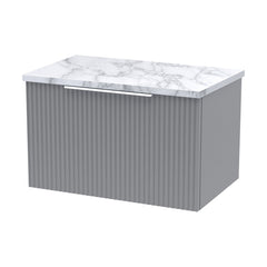 [BFFF294LCM] Tixall Fluted 1 Drawer Wall Hung Vanity Unit with Carrera Marble Laminate Worktop - Choice of Size and Colour - Cutout
