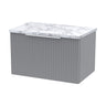 [BFFF294LCM] Tixall Fluted 1 Drawer Wall Hung Vanity Unit with Carrera Marble Laminate Worktop - Choice of Size and Colour - Cutout