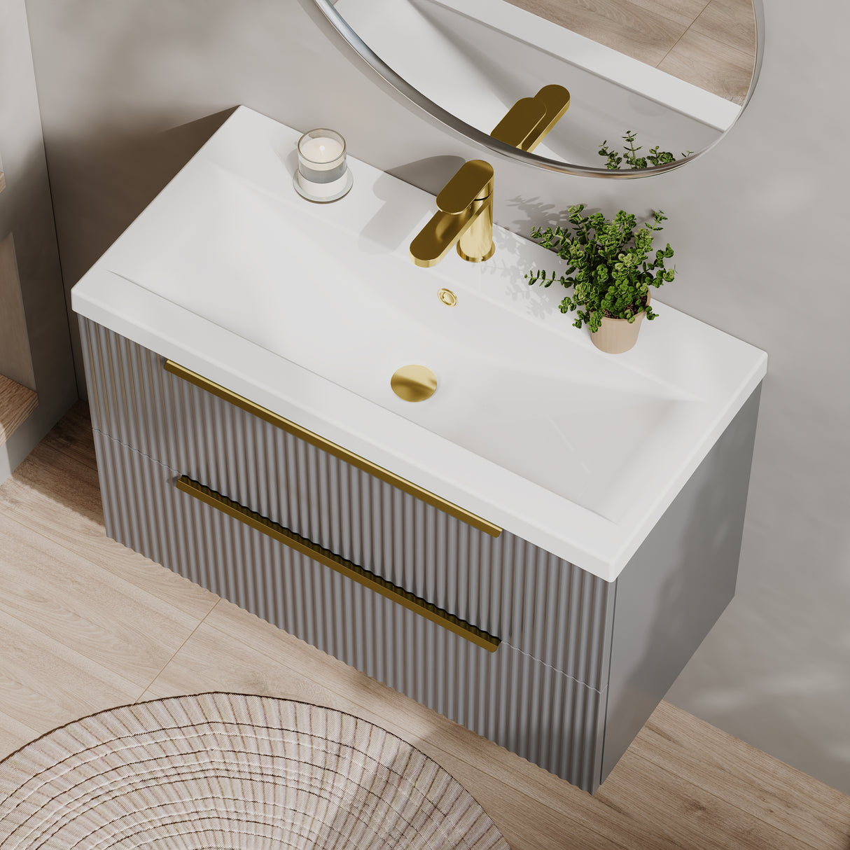 Fluted Front Wall Hung Vanity Basin Unit with Choice of Size, Colour and Handle Options