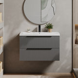 Fluted Front Wall Hung Vanity Basin Unit with Choice of Size, Colour and Handle Options
