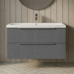 [BFFF295A] Tixall Fluted Front Wall Hung Vanity Basin Unit 800mm - 2 Drawer - Silo