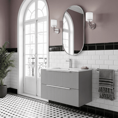 [BFFF295B] Tixall Fluted 2 Drawer Wall Hung Vanity Unit with Minimalist Basin - Choice of Size and Colour