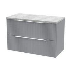 [BFFF295LBG] Tixall Fluted 2 Drawer Wall Hung Vanity Unit with Bellato Grey Laminate Worktop - Choice of Size and Colour - Cutout