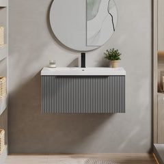 [BFFF296AH226] Tixall Fluted Front Wall Hung Vanity Basin Unit 800mm - 1 Drawer - Lifestyle 1