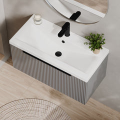 [BFFF296AH226] Tixall Fluted Front Wall Hung Vanity Basin Unit 800mm - 1 Drawer - Lifestyle 2