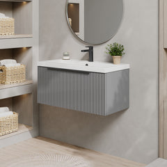[BFFF296AH226] Tixall Fluted Front Wall Hung Vanity Basin Unit 800mm - 1 Drawer - Lifestyle 3