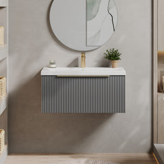 [BFFF296AH326] Tixall Fluted Front Wall Hung Vanity Basin Unit 800mm - 1 Drawer - Lifestyle 1