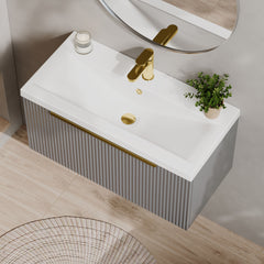 [BFFF296AH326] Tixall Fluted Front Wall Hung Vanity Basin Unit 800mm - 1 Drawer - Lifestyle 2