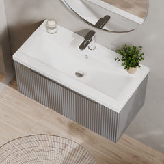 [BFFF296A] Tixall Fluted Front Wall Hung Vanity Basin Unit 800mm - 1 Drawer - Lifestyle 2