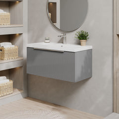 [BFFF296A] Tixall Fluted Front Wall Hung Vanity Basin Unit 800mm - 1 Drawer - Lifestyle 3