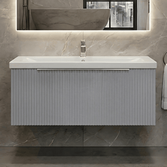 [BFFF296A] Tixall Fluted Front Wall Hung Vanity Basin Unit with Choice of Size, Colour and Handle Options - Silo