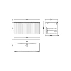 [BFFF296D] Tixall 1 Drawer Wall Hung Vanity Basin Unit with 1 Tap Hole Thin-Edge Ceramic Basin, Choice of Size and Colour - Technical Drawing