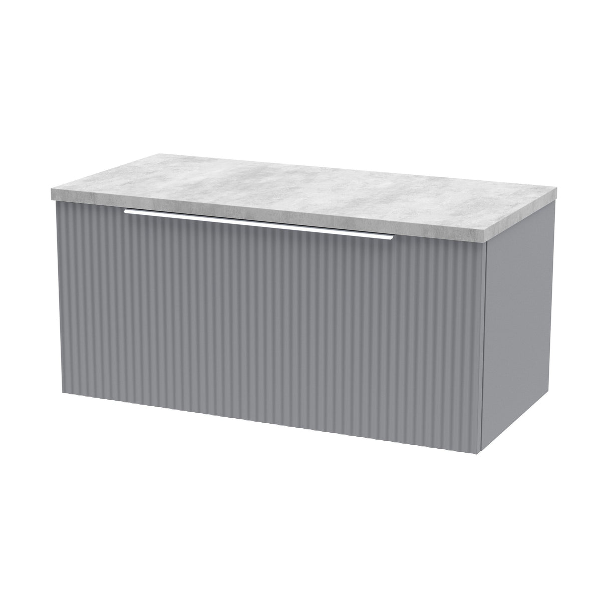 [BFFF296LBG] Tixall Fluted 1 Drawer Wall Hung Vanity Unit with Carrera Marble Laminate Worktop, Choice of Size and Colour - Cutout
