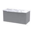 [BFFF296LCM] Tixall Fluted Wall Hung Vanity Unit with Laminate Worktop, Satin Grey, 800mm - Cutout