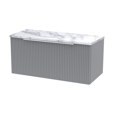 [BFFF296LCM] Tixall Fluted Wall Hung Vanity Unit with Laminate Worktop, Satin Grey, 800mm - Cutout