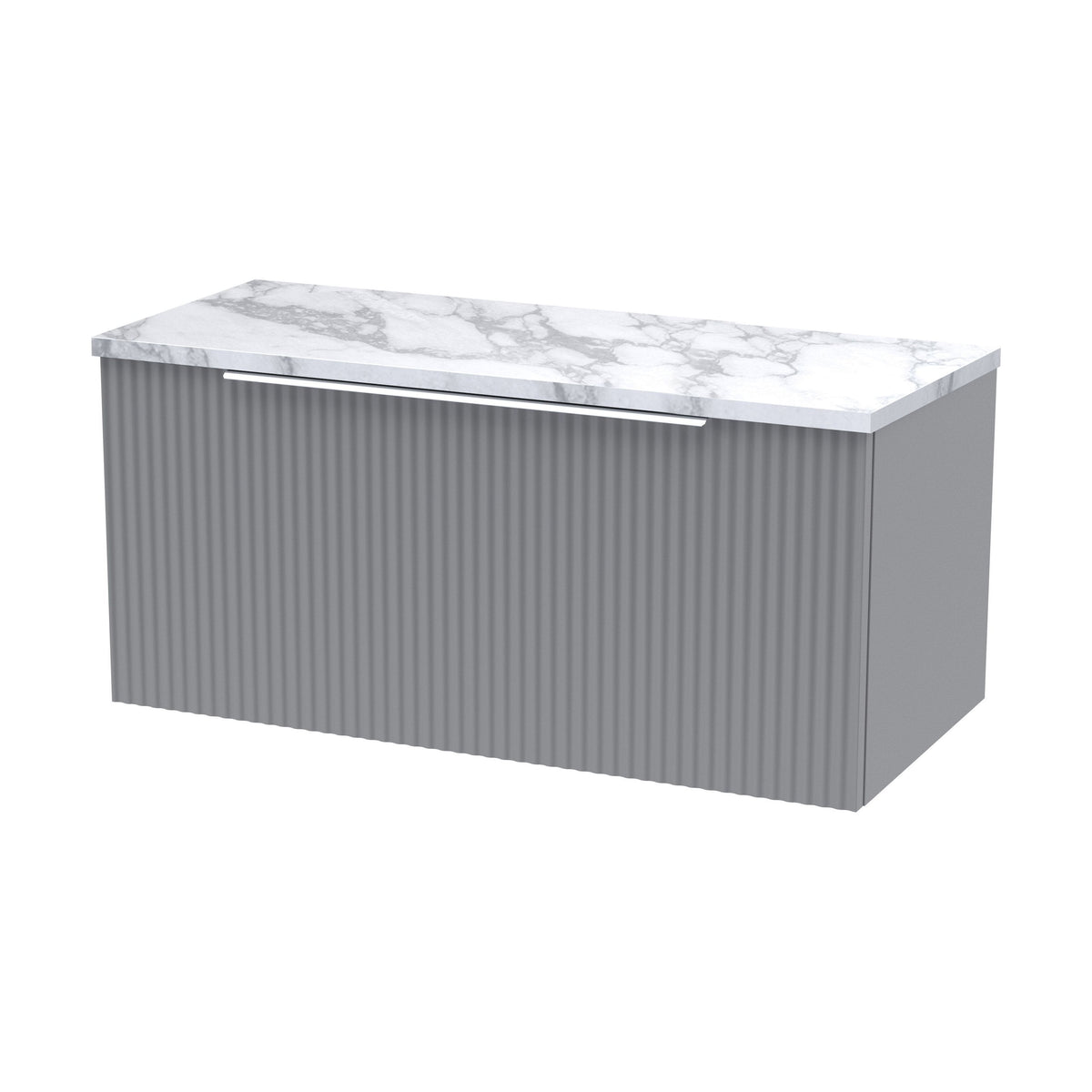 [BFFF296LCM] Tixall Fluted 1 Drawer Wall Hung Vanity Unit with Carrera Marble Laminate Worktop - Choice of Size and Colour - Cutout