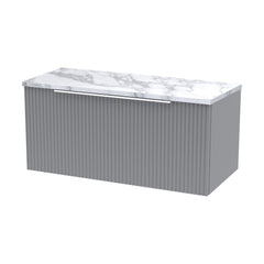 [BFFF296LCM] Tixall Fluted 1 Drawer Wall Hung Vanity Unit with Carrera Marble Laminate Worktop - Choice of Size and Colour - Cutout