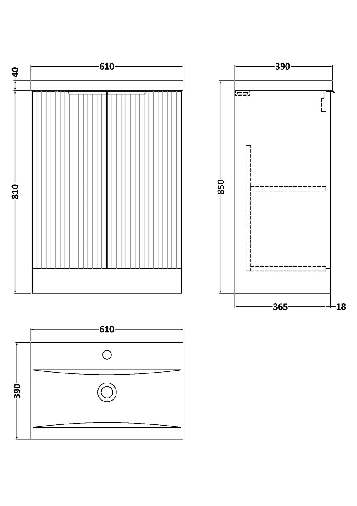Fluted Front Floor Standing Vanity Basin Unit with Choice of Size, Colour and Handle Options