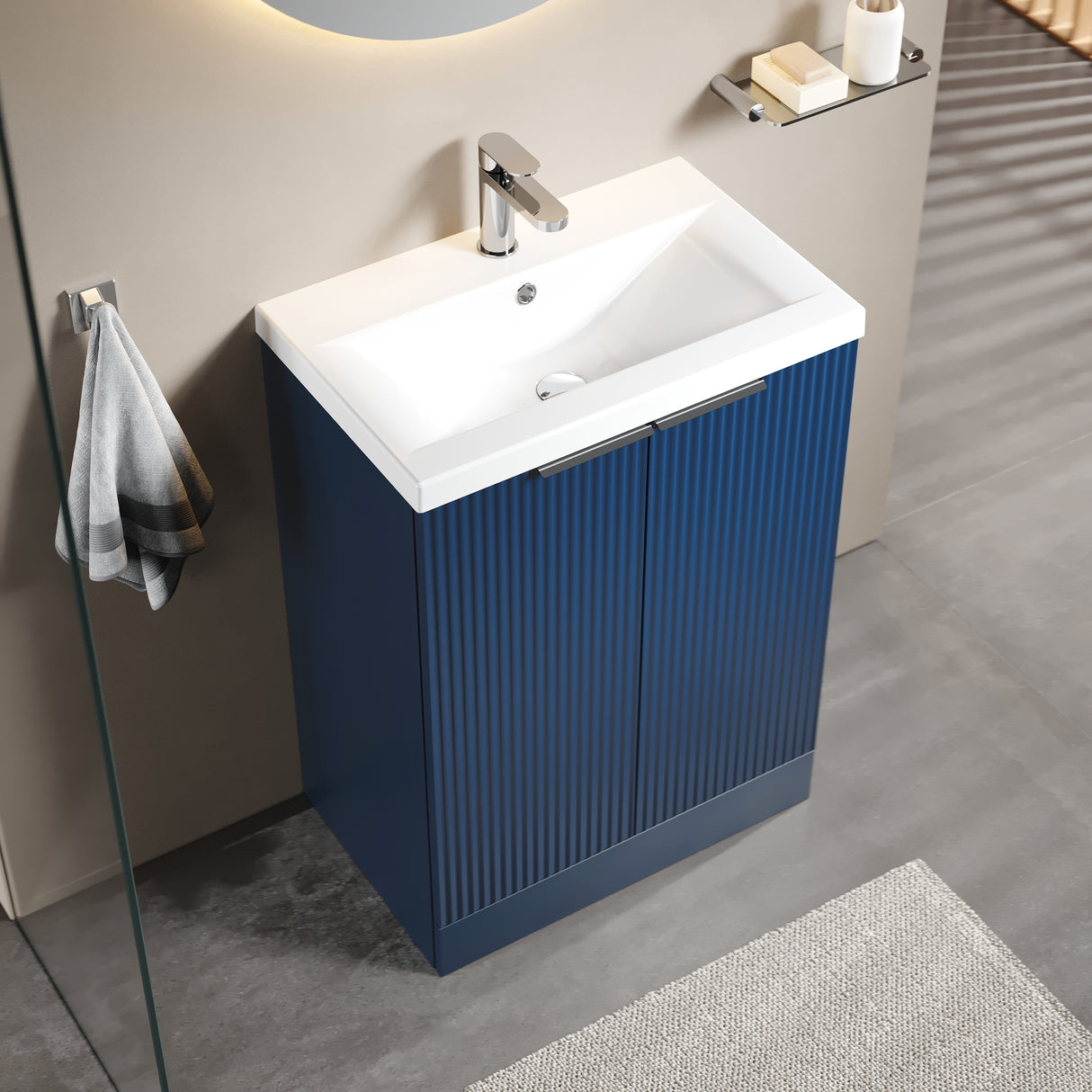 Fluted Front Floor Standing Vanity Basin Unit with Choice of Size, Colour and Handle Options