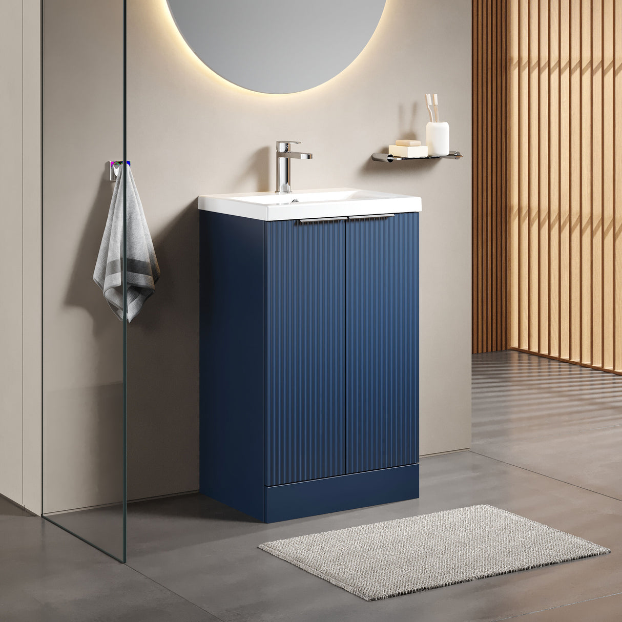 [BFFF323A] Tixall Fluted Front Floor Standing Vanity Basin Unit with Choice of Size, Colour and Handle Options - Lifestyle 3