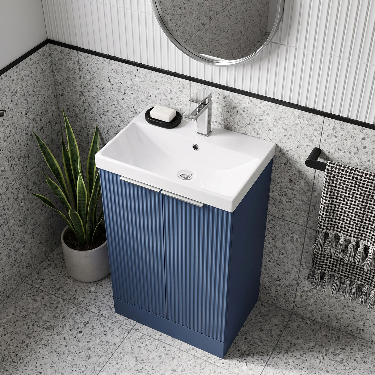 [BFFF323D] Tixall Floor Standing Vanity Basin Unit with 1 Tap Hole Thin-Edge Ceramic Basin, Choice of Size and Colour