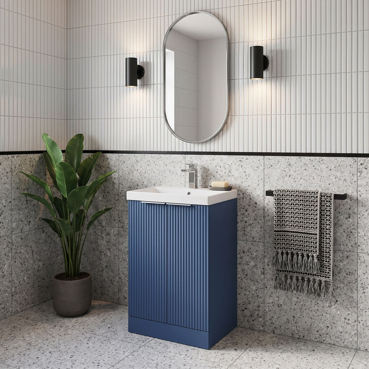 [BFFF323D] Tixall Floor Standing Vanity Basin Unit with 1 Tap Hole Thin-Edge Ceramic Basin, Choice of Size and Colour