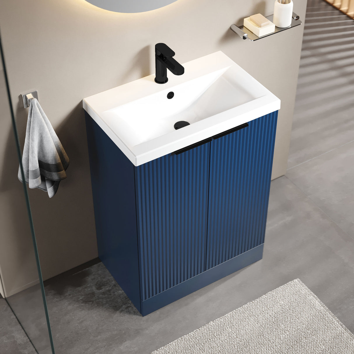 [BFFF325AH224] Tixall Fluted Front Floor Standing Vanity Basin Unit with Choice of Size, Colour and Handle Options - Lifestyle 2