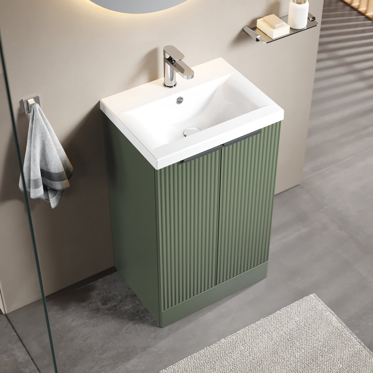 Fluted Front Floor Standing Vanity Basin Unit with Choice of Size, Colour and Handle Options