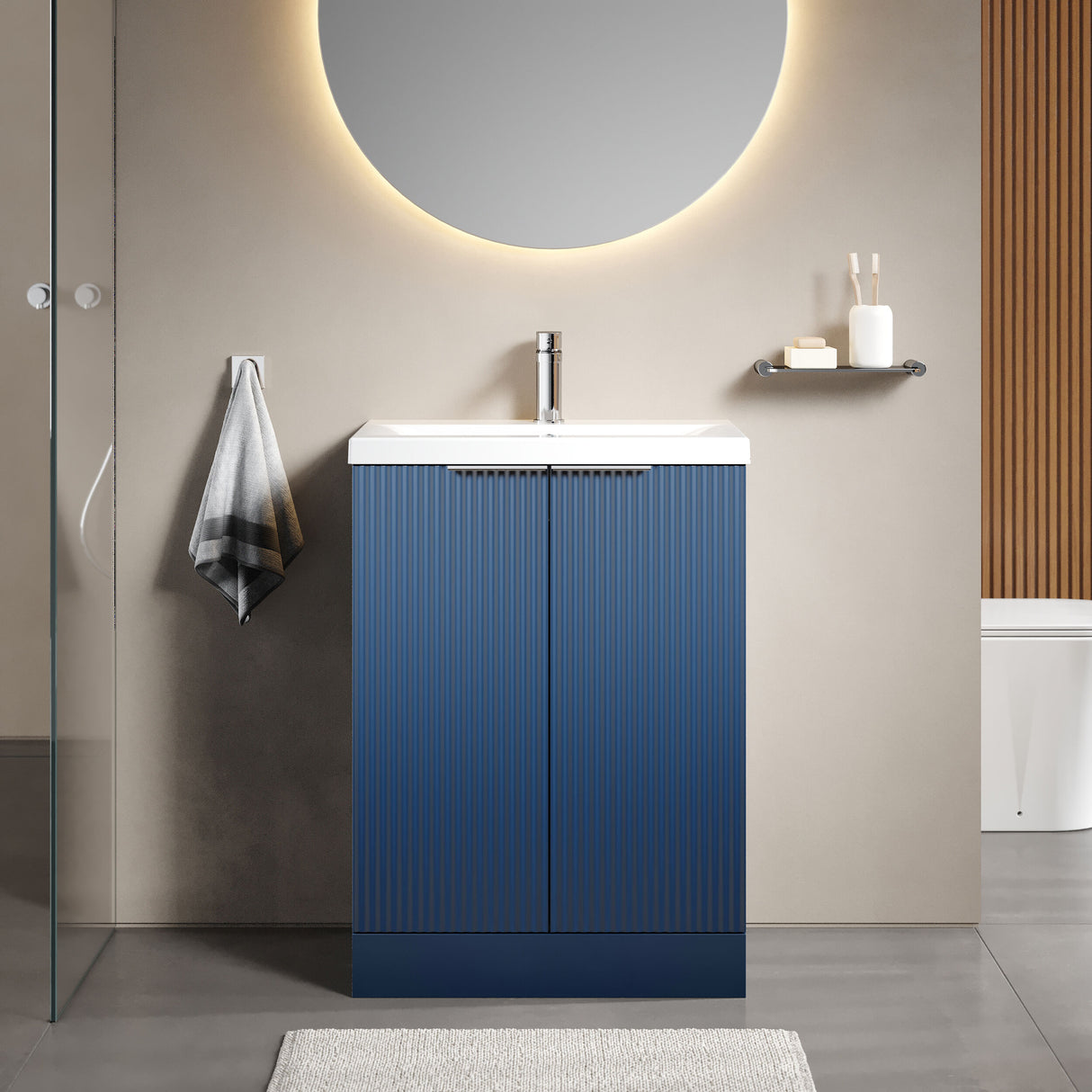 [BFFF325A] Tixall Fluted Front Floor Standing Vanity Basin Unit with Choice of Size, Colour and Handle Options - Lifestyle 1