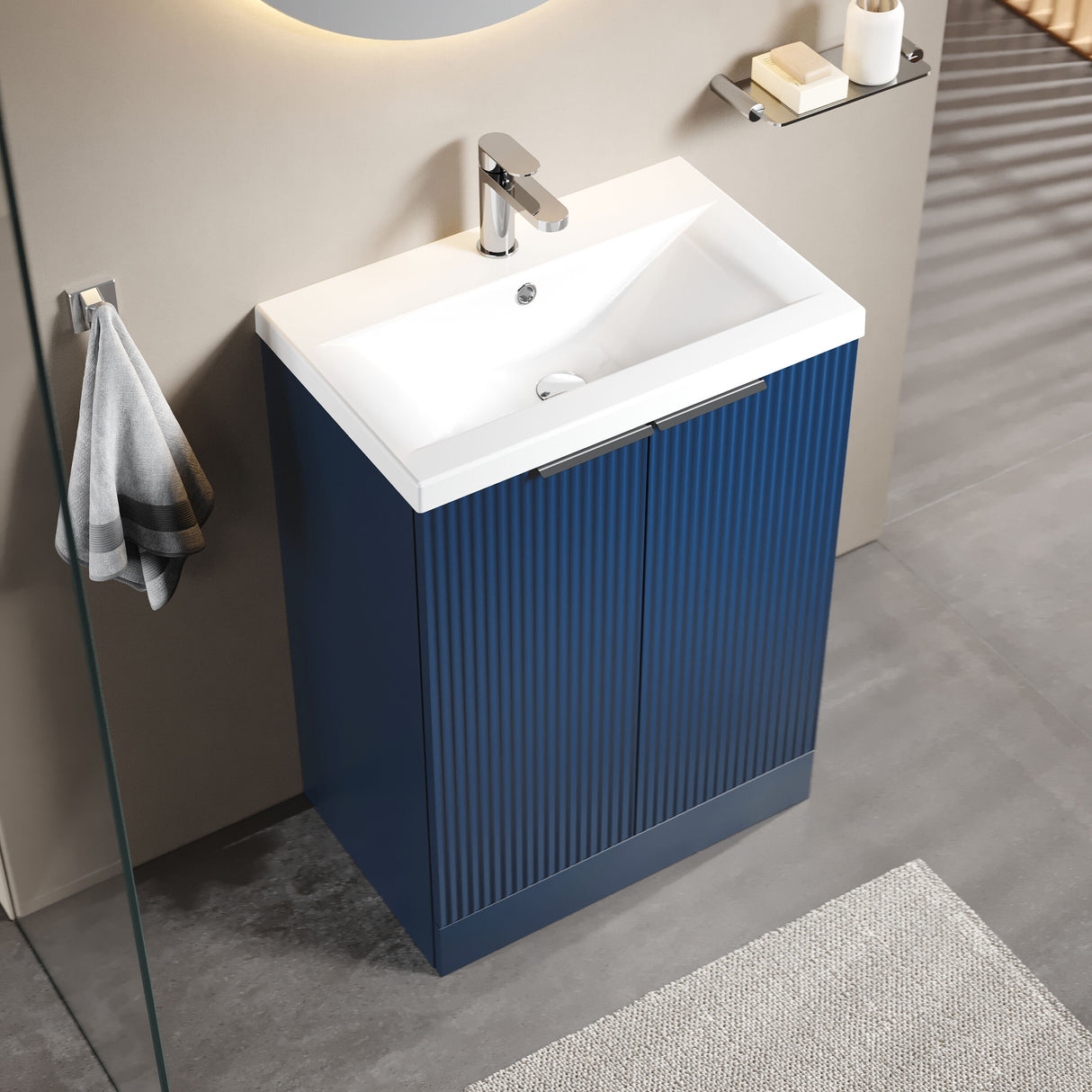 [BFFF325A] Tixall Fluted Front Floor Standing Vanity Basin Unit with Choice of Size, Colour and Handle Options - Lifestyle 2