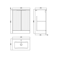 [BFFF325B] Tixall Floor Standing Vanity Basin Unit with 1 Tap Hole Minimalist Ceramic Basin, Choice of Size and Colour - Technical Drawing