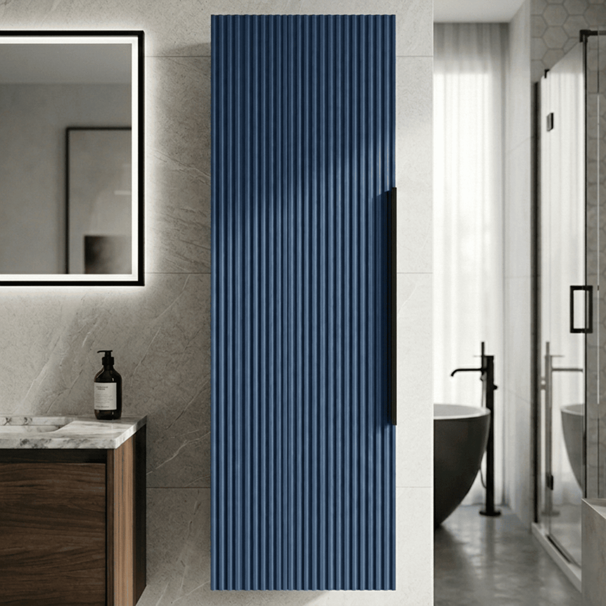 [BFFF362H225] Tixall Fluted Wall Hung Tall Bathroom Storage Unit, 400mm, Multiple Colours and Handle Options - Silo