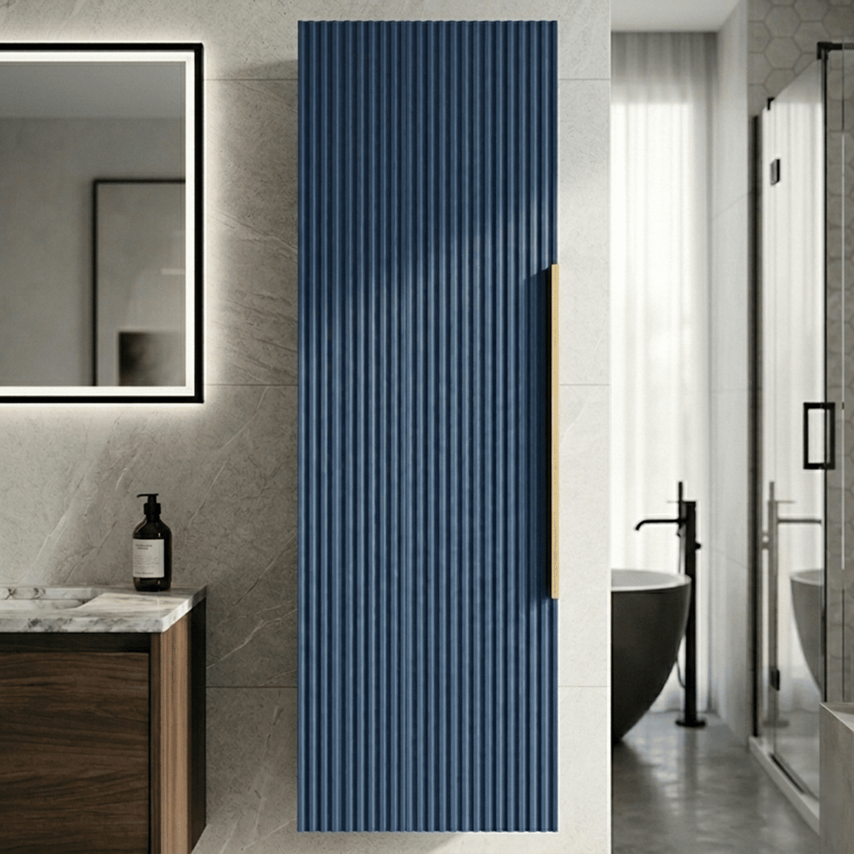 [BFFF362H325] Tixall Fluted Wall Hung Tall Bathroom Storage Unit, 400mm, Multiple Colours and Handle Options - Silo