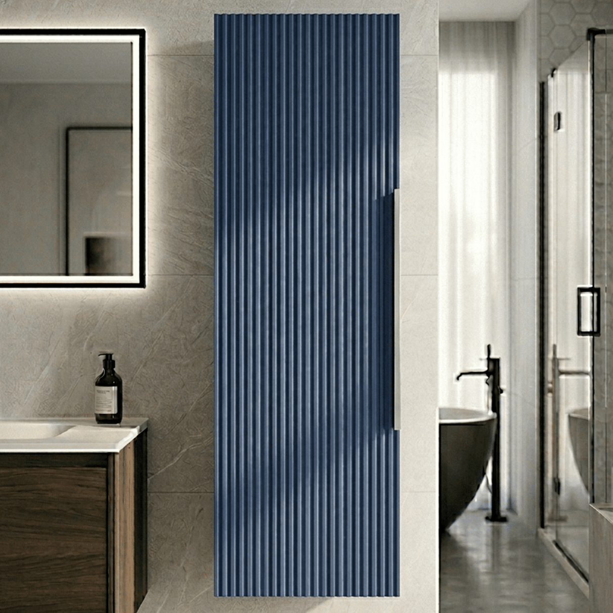 [BFFF362] Tixall Fluted Wall Hung Tall Bathroom Storage Unit, 400mm, Multiple Colours and Handle Options - Silo