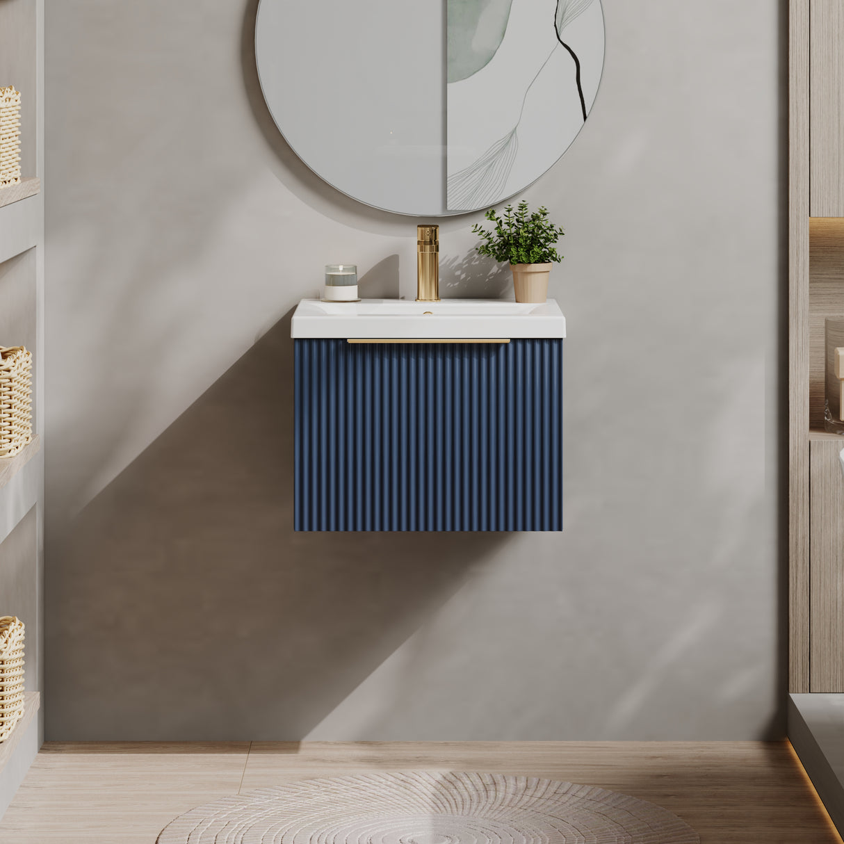 Fluted Front Wall Hung Vanity Basin Unit with Choice of Size, Colour and Handle Options