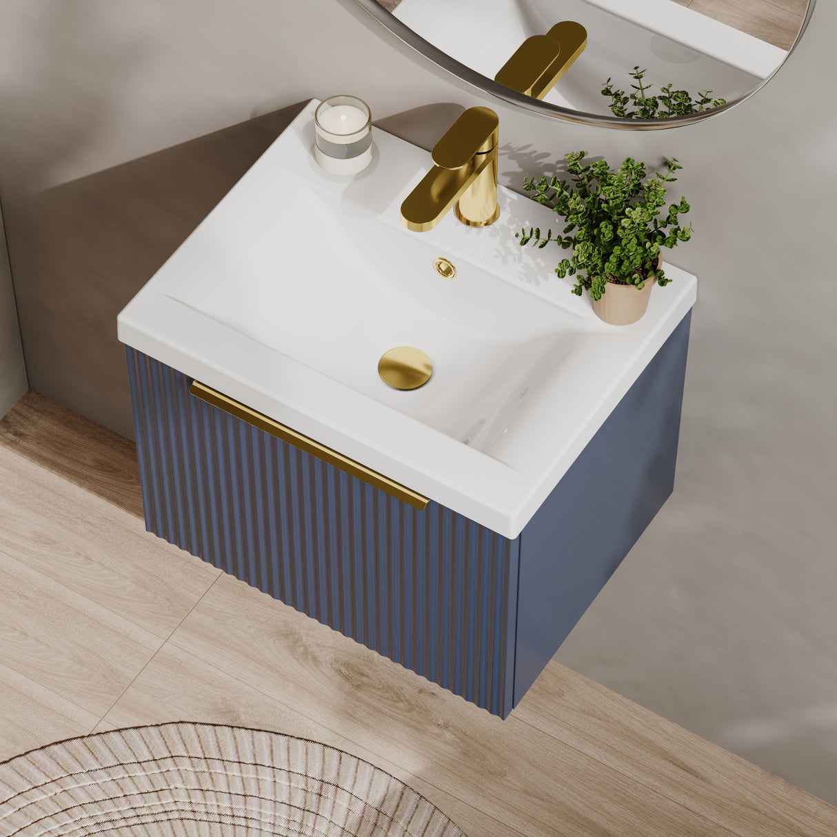 Fluted Front Wall Hung Vanity Basin Unit with Choice of Size, Colour and Handle Options