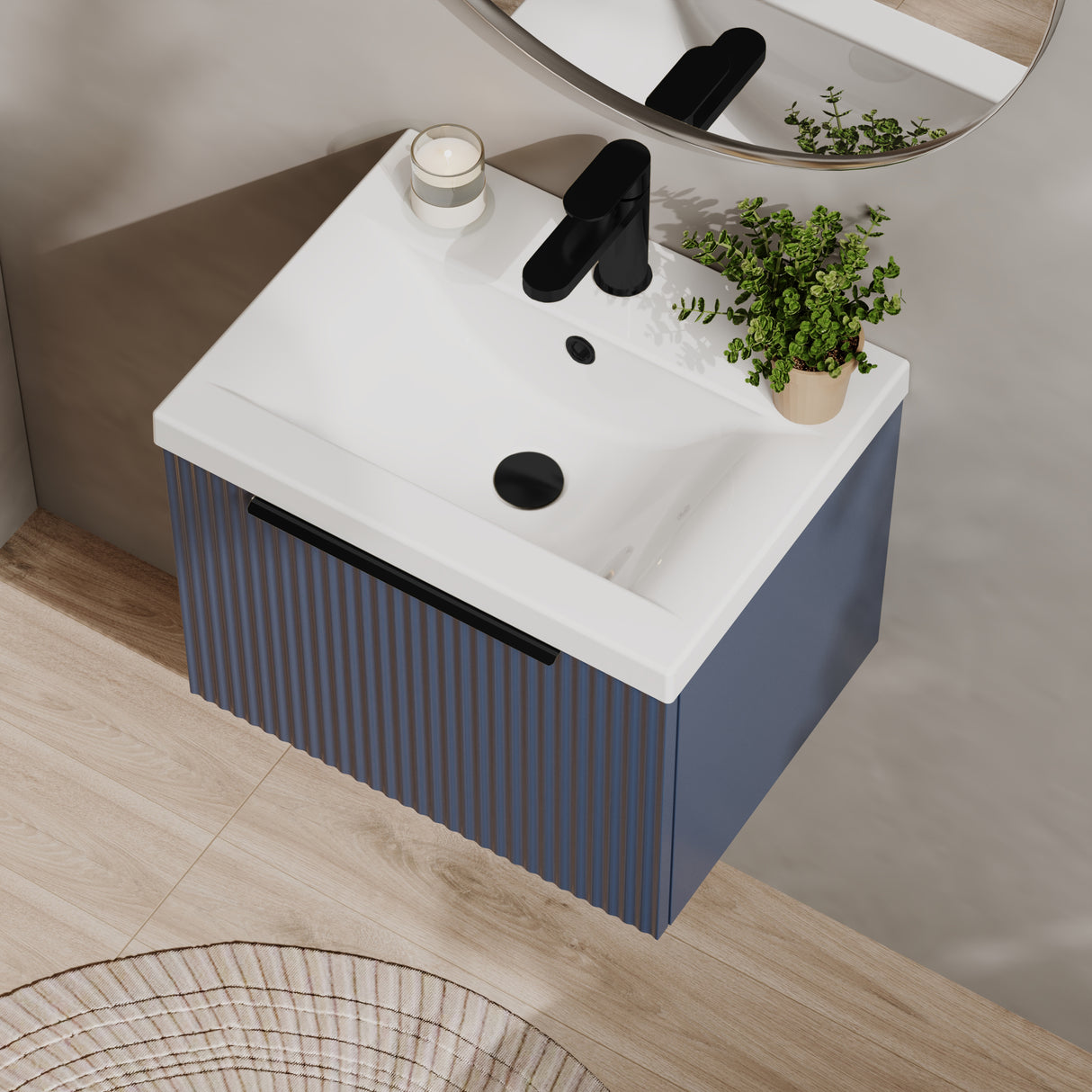 Fluted Front Wall Hung Vanity Basin Unit with Choice of Size, Colour and Handle Options