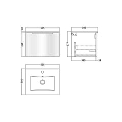 [BFFF391B] Tixall 1 Drawer Wall Hung Vanity Basin Unit with 1 Tap Hole Minimalist Ceramic Basin, Choice of Size and Colour - Technical Drawing