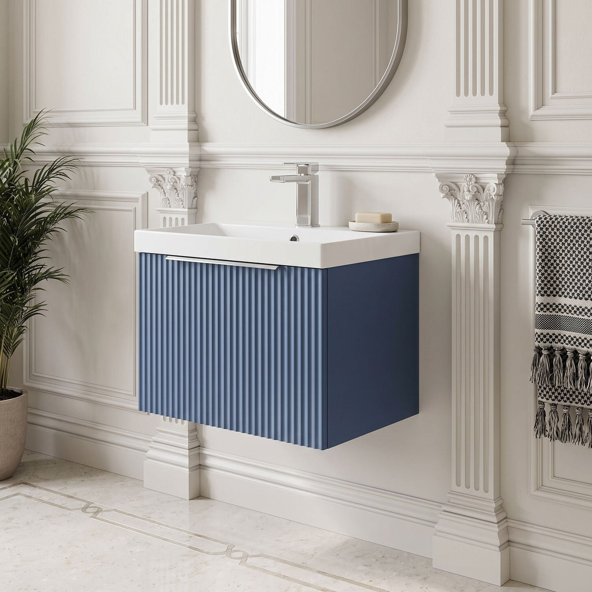 [BFFF391D] Tixall 1 Drawer Wall Hung Vanity Basin Unit with 1 Tap Hole Thin-Edge Ceramic Basin, Choice of Size and Colour